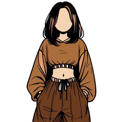 realistic girl faceless with baggy pants and a crop top