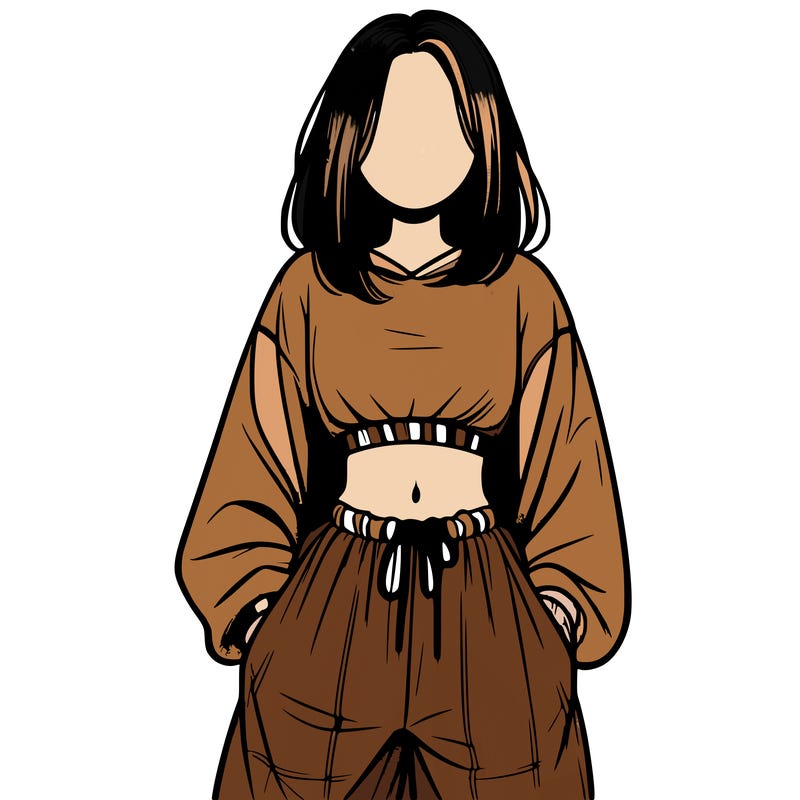 realistic girl faceless with baggy pants and a crop top