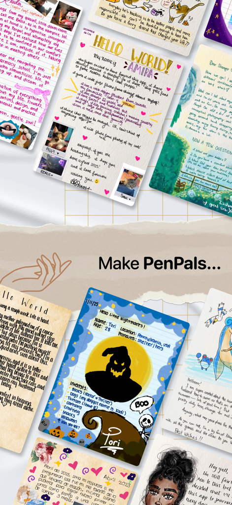 Lettre.app - PenPals for life - A collage of creative colorful handwritten digital letters and drawings used to make penpals