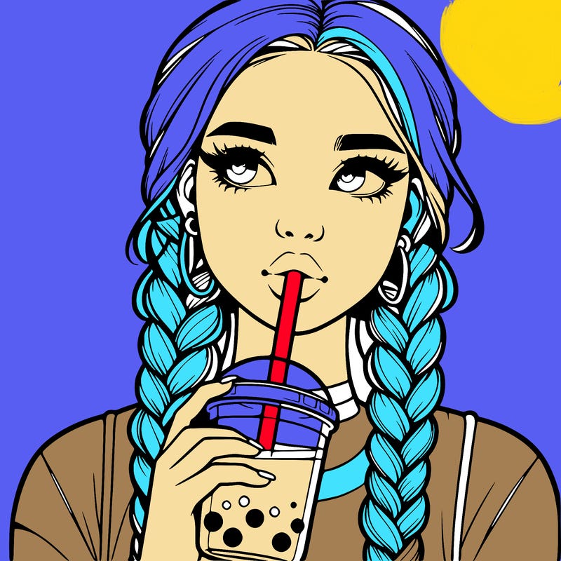 realistic girl with braided hair drinking boba