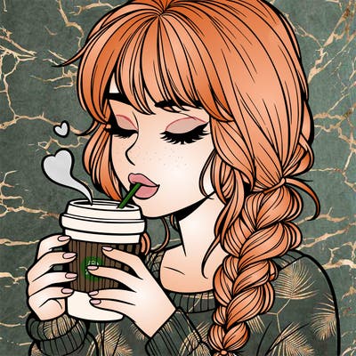 realistic girl drinking coffee