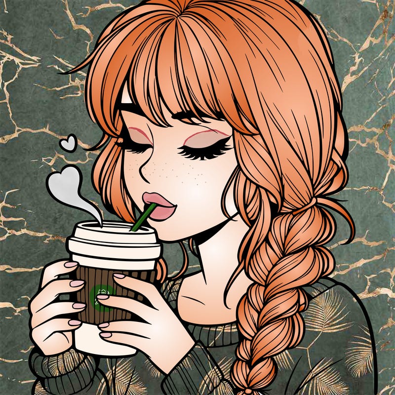 realistic girl drinking coffee