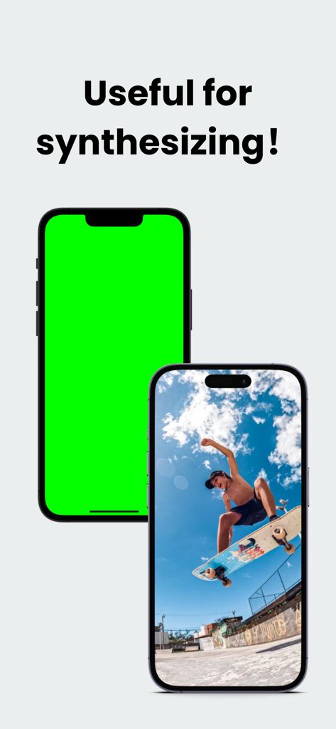 Green Screen & Blue Screen App - Dos iPhones demostrando cómo una aplicación de pantalla verde ayuda a sintetizar un video de un skater