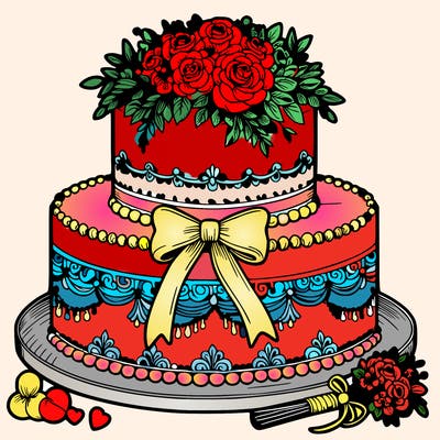 wedding cake in detailed and realistic style