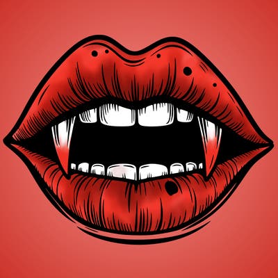 lips with vampire teeth