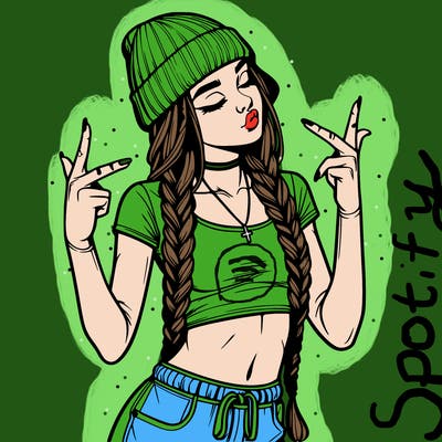 realistic teenage girl with braids and a beanie and crop top doing 🫶🏼