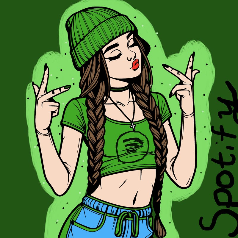 realistic teenage girl with braids and a beanie and crop top doing 🫶🏼