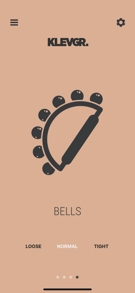 Rassel - Pocket shaker - Rassel app interface showing the Bells instrument with a Normal tightness setting