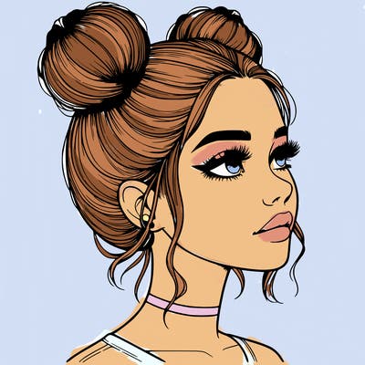 realistic girl with buns on the top of her head