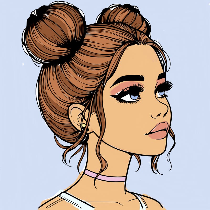realistic girl with buns on the top of her head