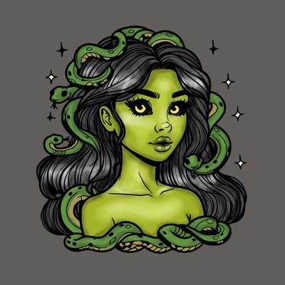 realistic girl with snakes as hair