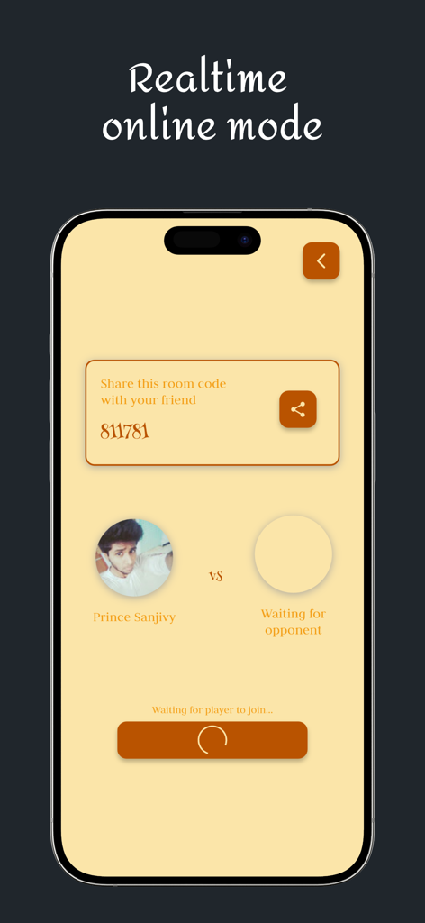 Tic Tac Toe - Online & 2Player - Screenshot of the Tic Tac Toe online multiplayer mode showing a room code to invite friends and a waiting for opponent screen.