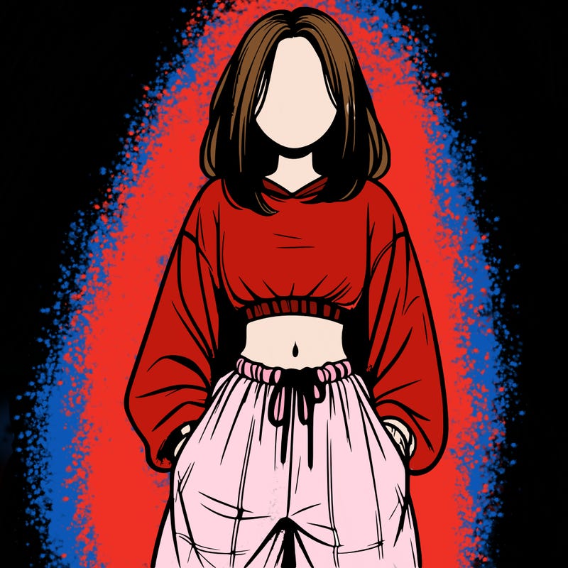 realistic girl faceless with baggy pants and a crop top