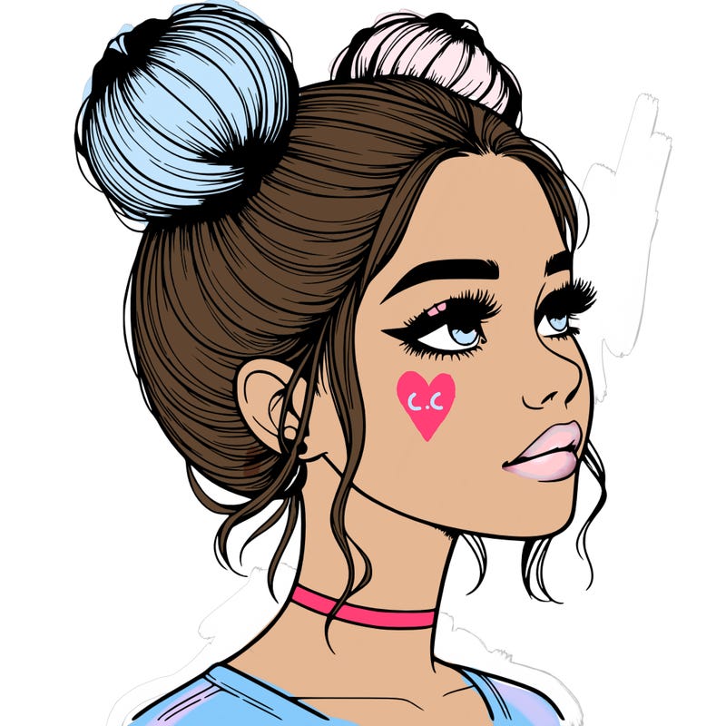 realistic girl with buns on the top of her head