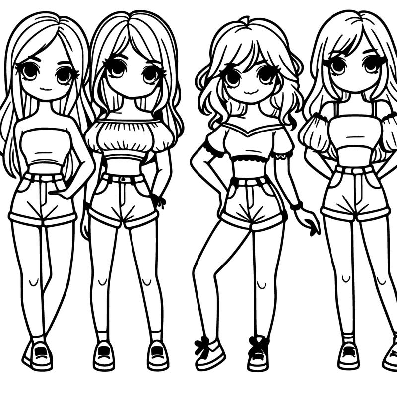 a group of girls wearing crop tops and shorts