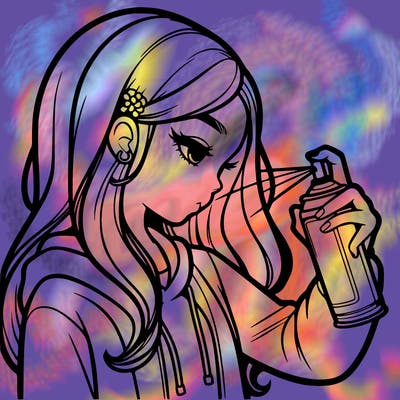a realistic girl spray painting