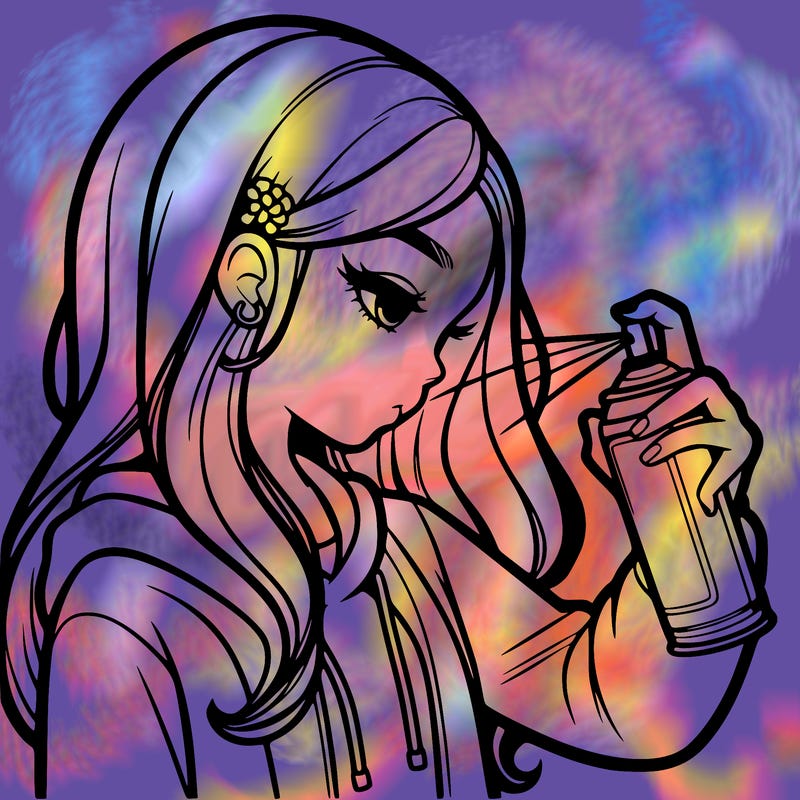 a realistic girl spray painting