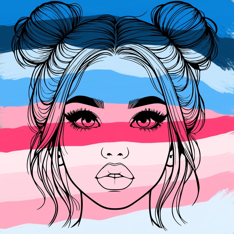 realistic girl with two buns on her hair and lips
