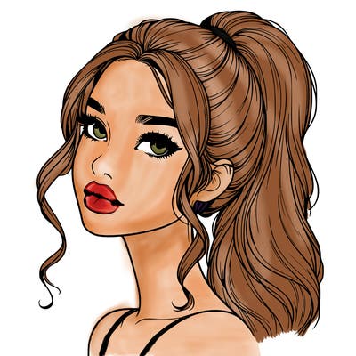 realistic girl with a ponytail on her hair and lips
