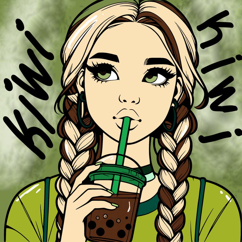 realistic girl with braided hair drinking boba