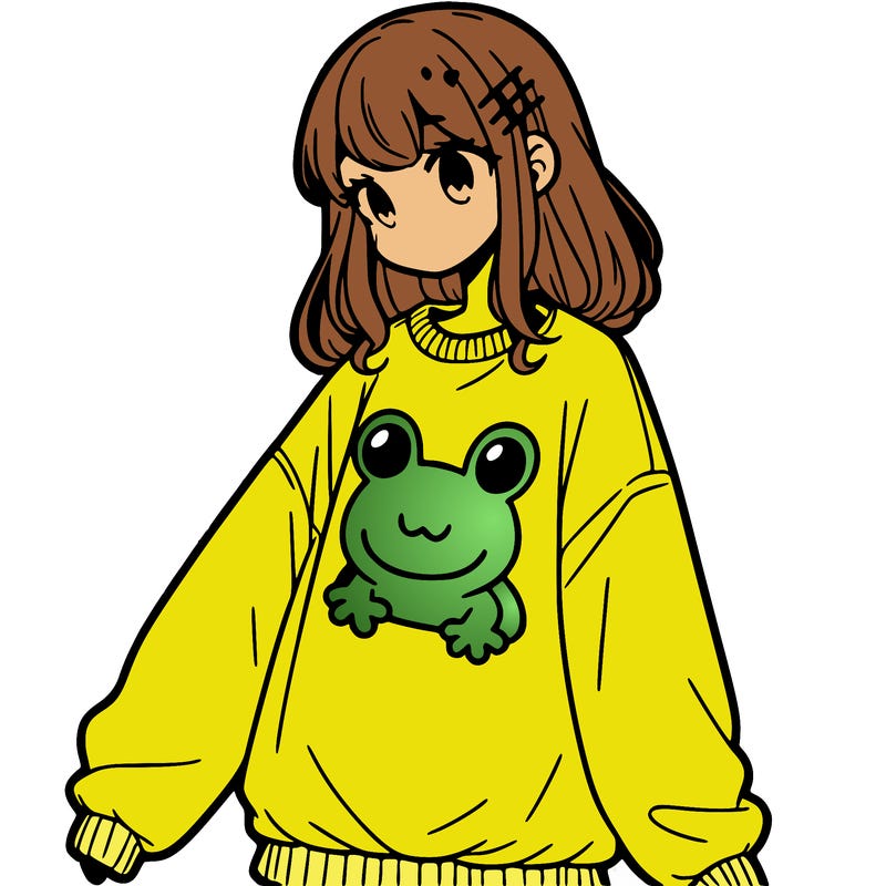 girl wearing frogging sweatshirt