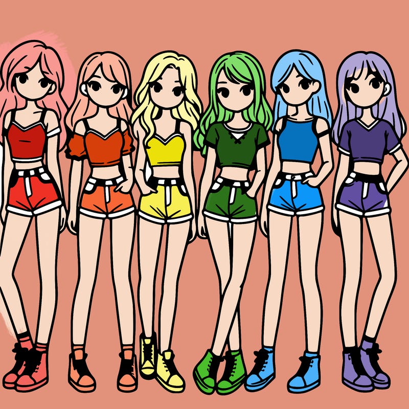 a group of girls wearing crop tops and shorts