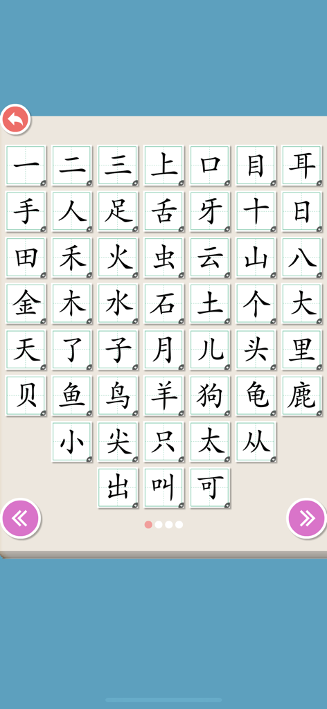 Grid of basic Chinese characters for kids to learn Mandarin pronunciation