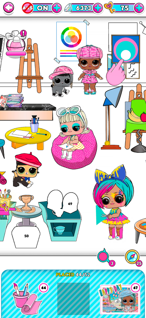 L.O.L. Surprise! Sticker Book - 創造的なアートスタジオの部屋にいるLOL Surpriseドールと、数字でステッカーを貼るパズル