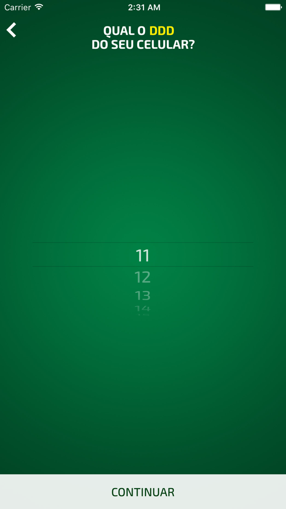 Pantalla de selección de código de área para formatear números de teléfono brasileños en la aplicación Brasil +55