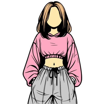 realistic girl faceless with baggy pants and a crop top