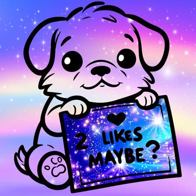 a puppy holding a sign that says 2 likes maybe?