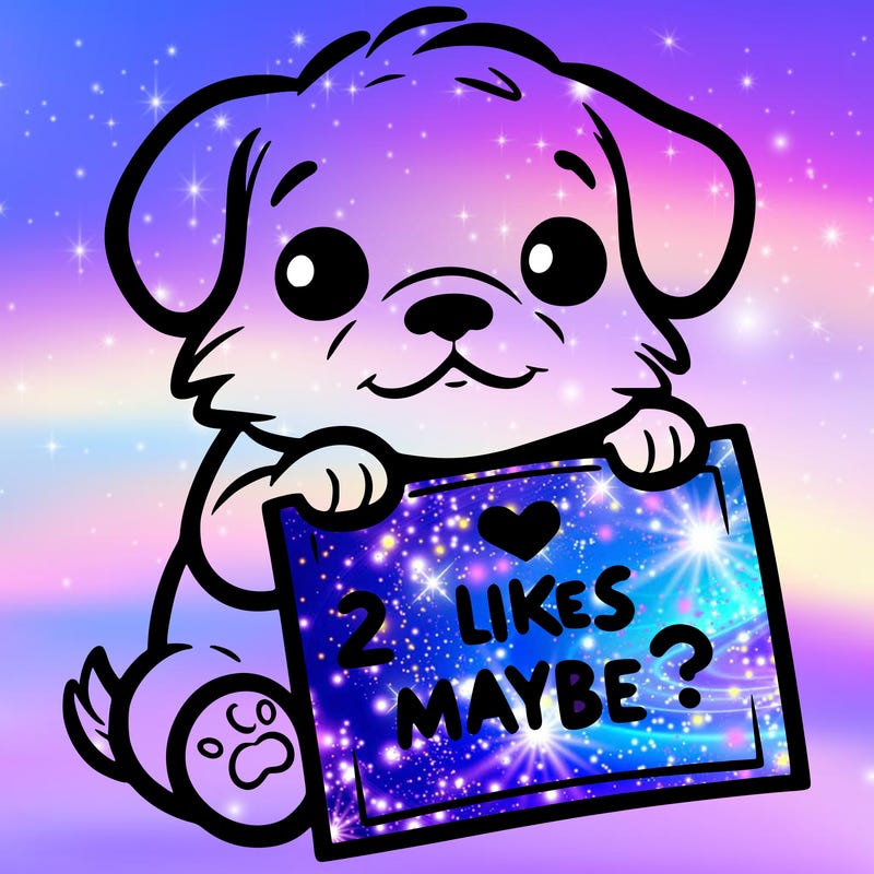 a puppy holding a sign that says 2 likes maybe?