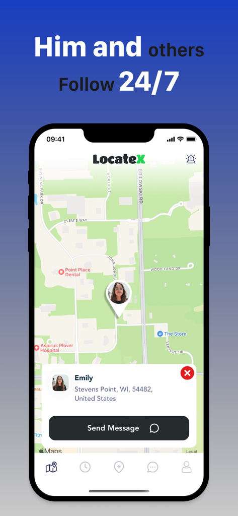 Location Finder - LocateX - LocateX app interface showing real-time location of a contact on a map