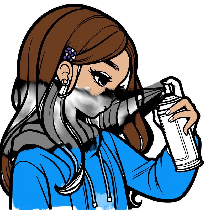 a realistic girl spray painting