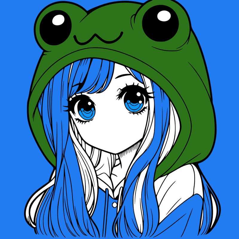 a pretty girl wearing a frog hoodie portrait with long hair