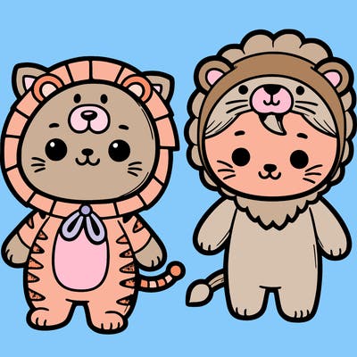 a cartoon cat and a lion costume