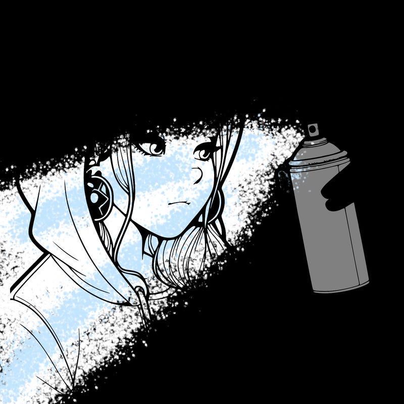 a realistic girl, spray painting