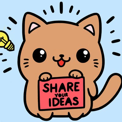a cute cat saying share your ideas