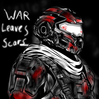 realistic warrior with high tech armor and a cool futuristic helmet