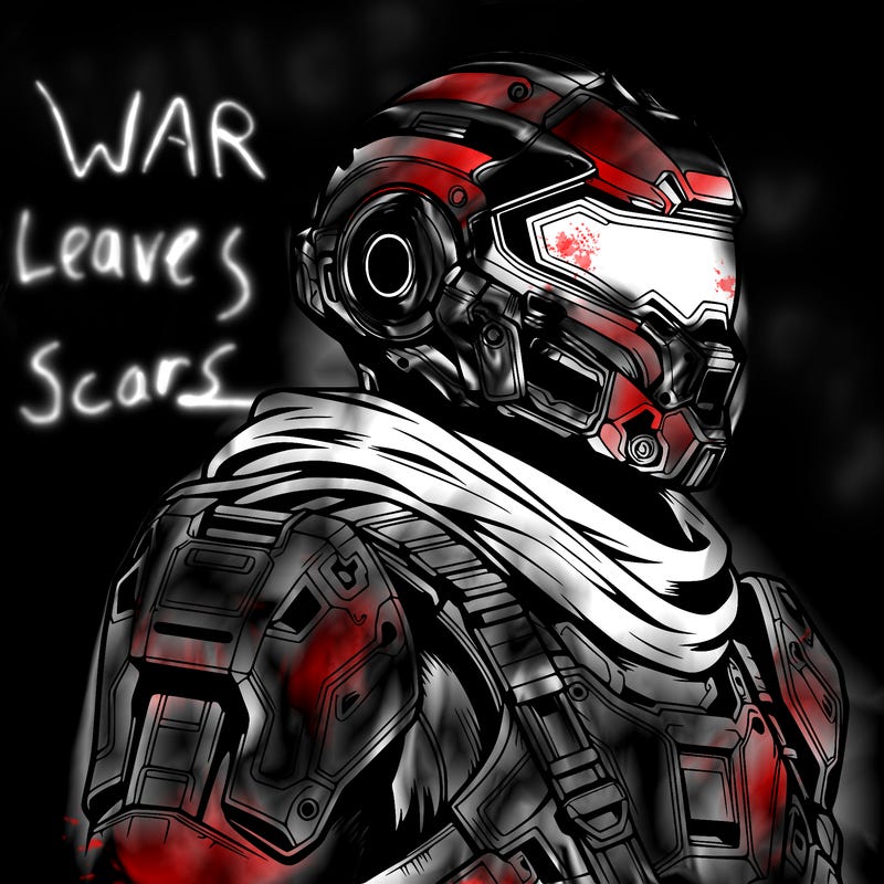 realistic warrior with high tech armor and a cool futuristic helmet