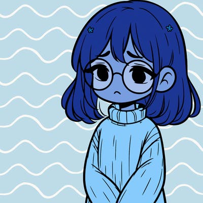 sad girl with glasses in a sweater