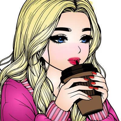 realistic girl drinking coffee