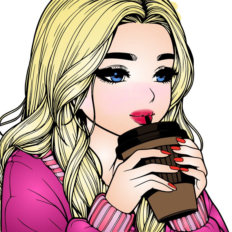 realistic girl drinking coffee
