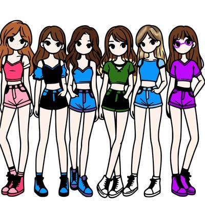 a group of girls wearing crop tops and shorts
