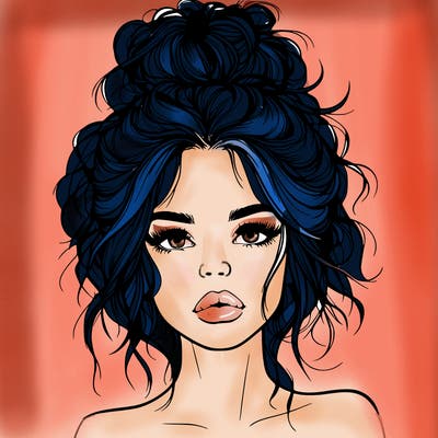 realistic girl with messy bun and lips