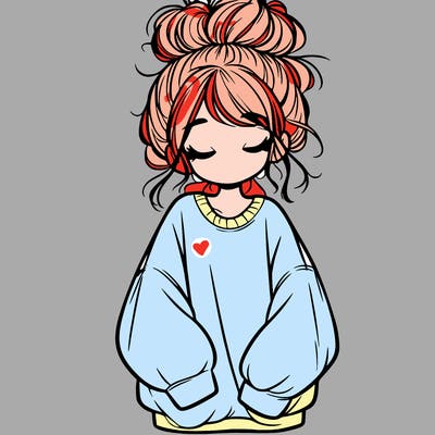 girl with baggy sweatshirt and messy bun