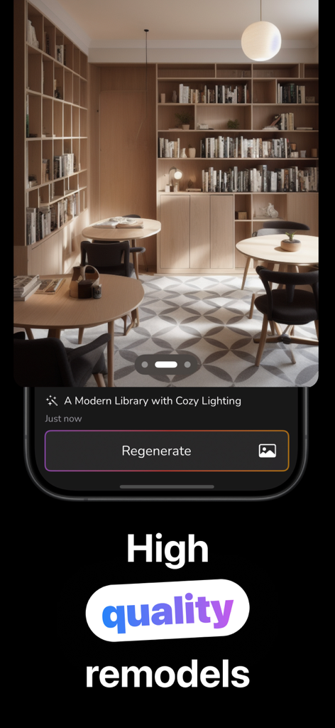 Diseño de biblioteca moderna generado por IA con estanterías de madera e iluminación cálida