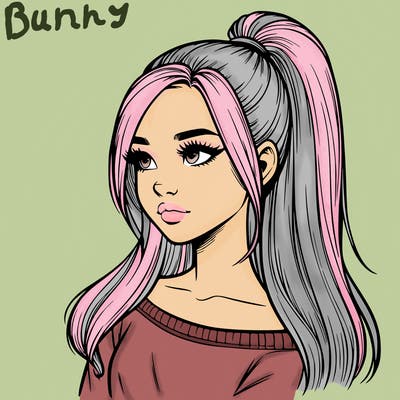 realistic girl with a high ponytail