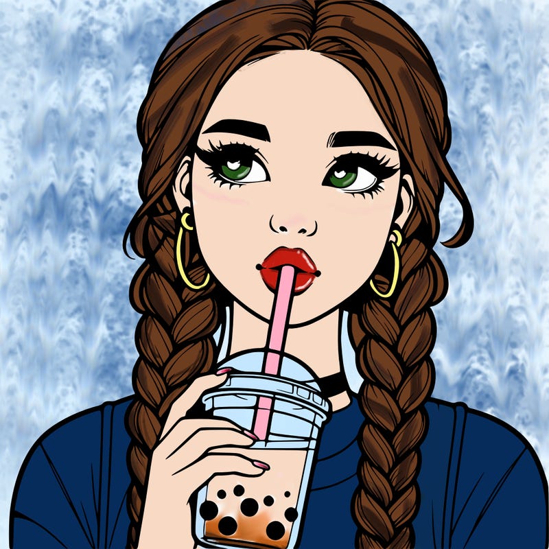 realistic girl with braided hair drinking boba