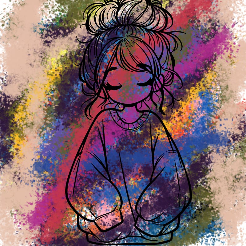 girl with baggy sweatshirt and messy bun